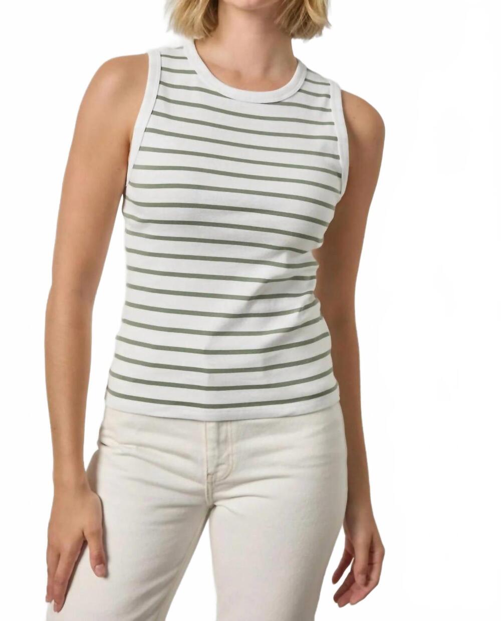 NEW LILLA P rib high neck tank top in sage stripe